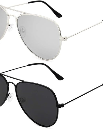 livho Sunglasses for Men Women Aviator Polarized Metal Mirror UV 400 Lens Protection (Silver & Black)