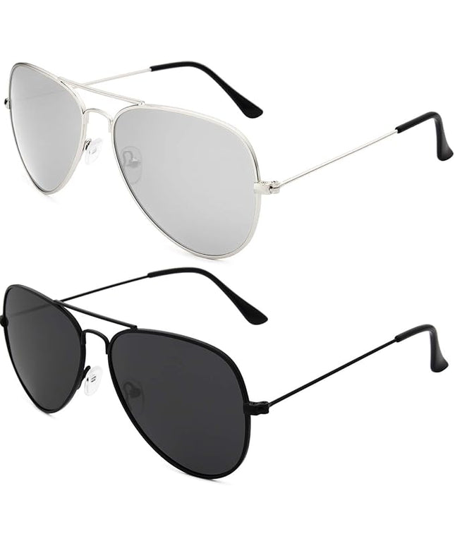 livho Sunglasses for Men Women Aviator Polarized Metal Mirror UV 400 Lens Protection (Silver & Black)