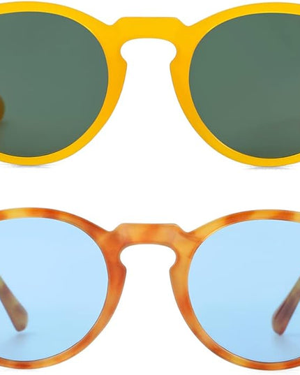 Gleyemor Vintage Polarized Sunglasses for Men Round Sunglasses UV400 Protection Retro Hand-crafted Acetate Frame