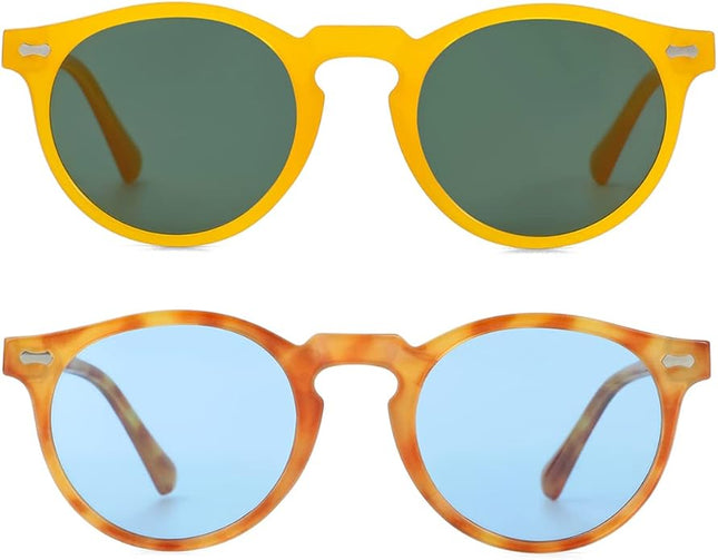 Gleyemor Vintage Polarized Sunglasses for Men Round Sunglasses UV400 Protection Retro Hand-crafted Acetate Frame