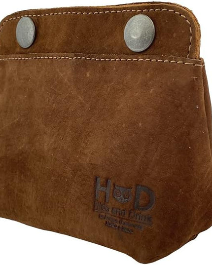 Hide & Drink, Leather Double Snap Pouch, Coin Purse, Cash & Card Holder, Cable Organizer, Makeup, Handmade (Swayze Suede)