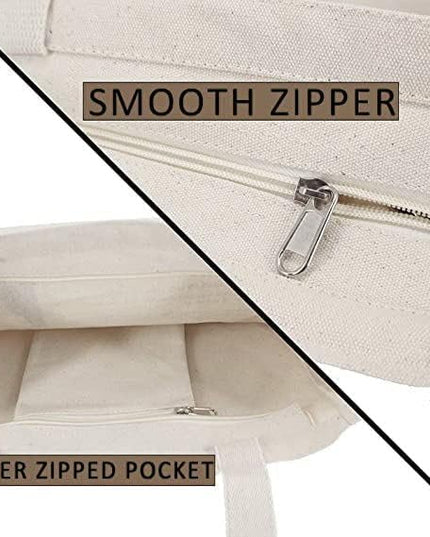 BROADREAM Aesthetic Canvas Tote Bag for Women, Vintage Reusable Book Tote Bag with Inner Zipper Pocket