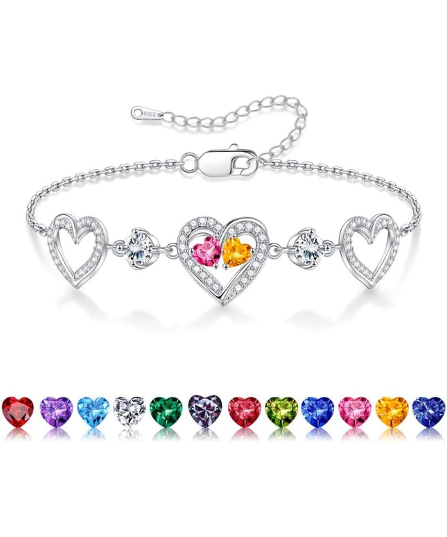 Iefil Valentines Day Gifts for Her - 925 Sterling Silver Heart Birthstone Bracelet Birthday Anniversary Jewelry Gifts for Her Wife