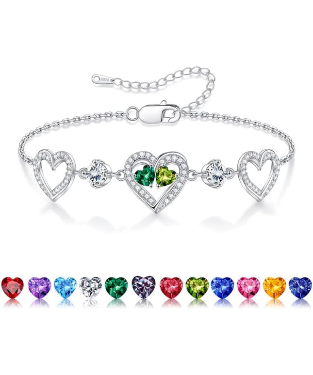 Iefil Valentines Day Gifts for Her - 925 Sterling Silver Heart Birthstone Bracelet Birthday Anniversary Jewelry Gifts for Her Wife