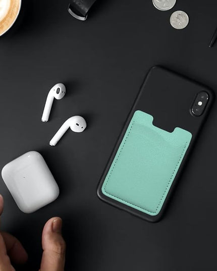 Leather Card Holder Phone Case, Stick-On Wallet, Stretchy & Compatible with iPhone, Samsung - 2Pack Green