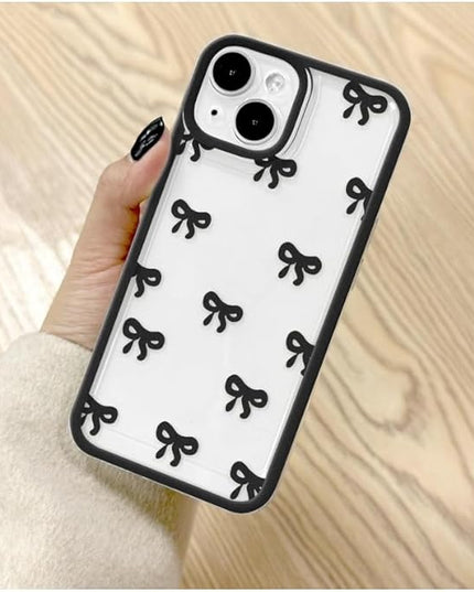 Designed for iPhone Case,Clear Cute Ribbon Bowknot Pattern Aesthetic Transparent Phone Case Raised Camera Protection Stylish Slim Soft Phone Case (Black,iPhone 13 Pro Max)