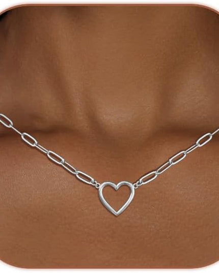 Cute Heart Necklace Dainty 18k Gold Plated Tiny Heart Pendant Choker Necklaces Small Gold Love Open Heart Chain Necklace for Women Simple Gold Necklace for Women Trendy Jewelry