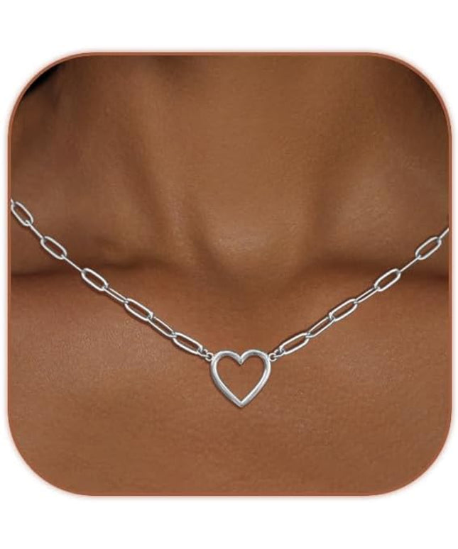 Cute Heart Necklace Dainty 18k Gold Plated Tiny Heart Pendant Choker Necklaces Small Gold Love Open Heart Chain Necklace for Women Simple Gold Necklace for Women Trendy Jewelry