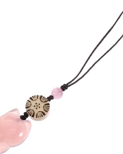 Fox Phone Charm Keychain Pendant for Women Small Pink Phone Chain with Natural Chalcedony Creative Bag and Key Decoration