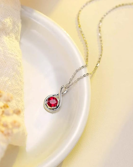 FANCIME 14K Solid Gold Birthstone Pendant with Sterling Silver Chain Infinity Gemstone Necklace Fine Jewelry Anniversary Birthday Christmas Gifts for Women Wife Her
