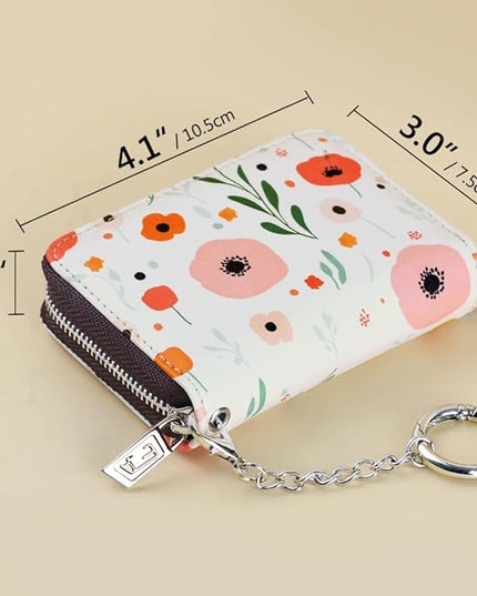 FurArt Zipper Wallet Women, RFID Blocking Credit Card Wallet, Business Card Holder, Compact Size KeyChain Wallet
