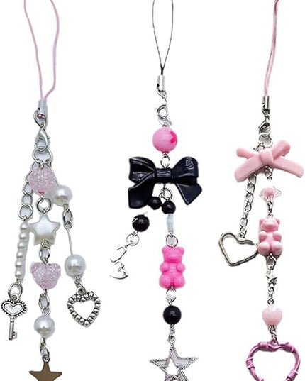1-4PCS Cute Phone Charms Aesthetic Y2K Cell Phone Charms Strap Pink Strawberry Butterfly Star PhoneCharm Y2K Accessories for Bag Keychain Airpods Camera Pendants Decor
