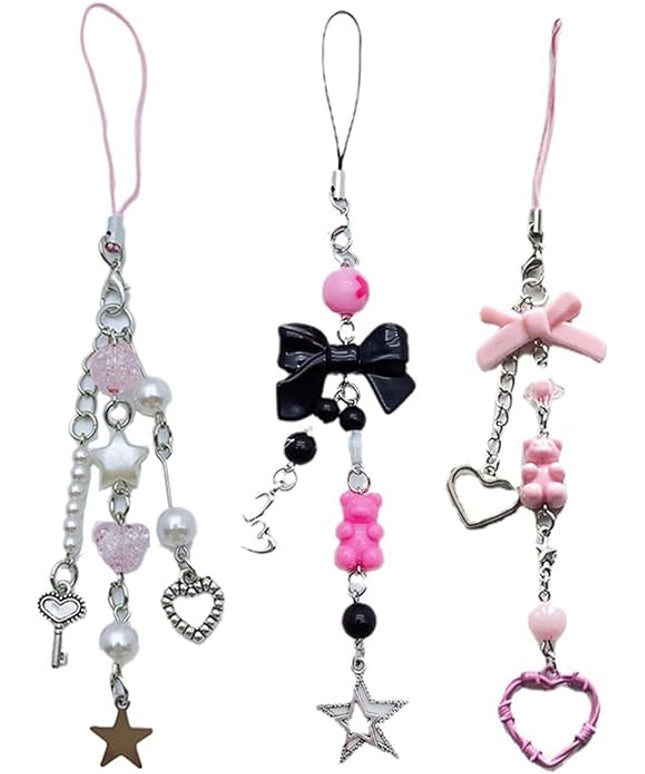 1-4PCS Cute Phone Charms Aesthetic Y2K Cell Phone Charms Strap Pink Strawberry Butterfly Star PhoneCharm Y2K Accessories for Bag Keychain Airpods Camera Pendants Decor
