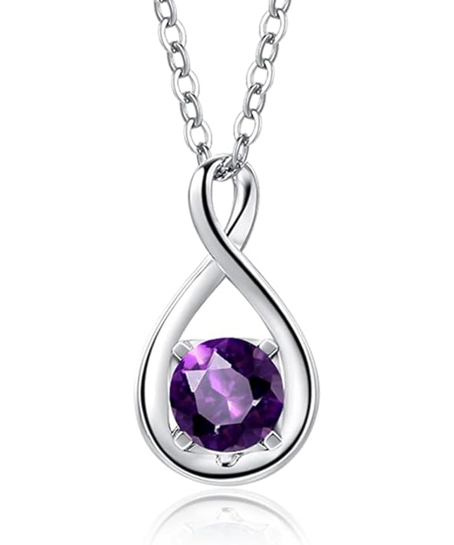 FANCIME 14K Solid Gold Birthstone Pendant with Sterling Silver Chain Infinity Gemstone Necklace Fine Jewelry Anniversary Birthday Christmas Gifts for Women Wife Her