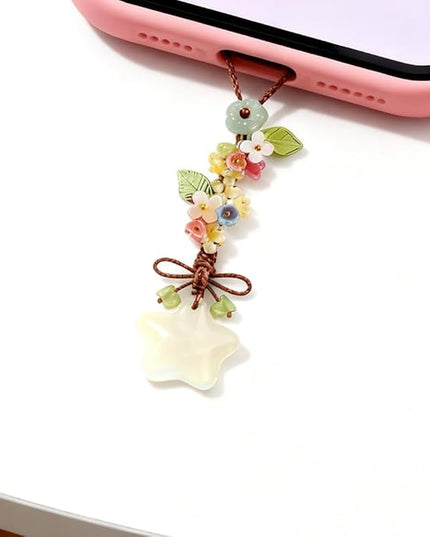 Ice-transparent Star Phone Charm Cute Bow Leaf Flower Phone Charms Strap Aesthetic Cellphone Keychain Camera Charm Strap Bag Hanging Pendant Decorations Handbag Charms Accessories Womens Keychain