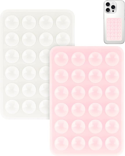2 Pack Silicone Suction Phone Case Mount, Silicon Adhesive Smartphones Stand Sticky, Non Slip Suction Cup, Hands-Free Phone Accessories Holder for Selfies and Videos Light Pink & White