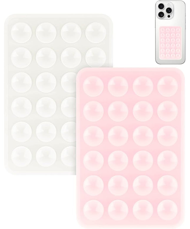 2 Pack Silicone Suction Phone Case Mount, Silicon Adhesive Smartphones Stand Sticky, Non Slip Suction Cup, Hands-Free Phone Accessories Holder for Selfies and Videos Light Pink & White
