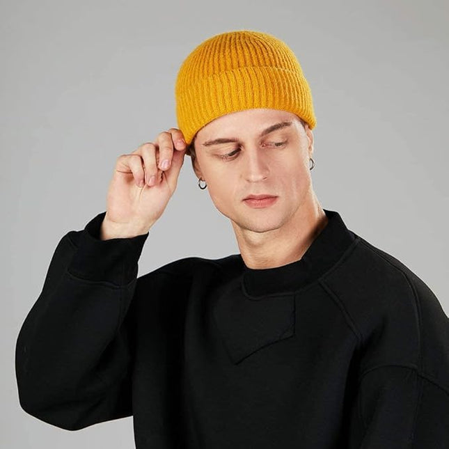 ROYBENS Swag Wool Knit Cuff Short Fisherman Beanie for Men Women, Winter Warm Hats