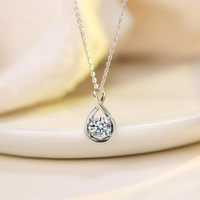 FANCIME 14K Solid Gold Birthstone Pendant with Sterling Silver Chain Infinity Gemstone Necklace Fine Jewelry Anniversary Birthday Christmas Gifts for Women Wife Her