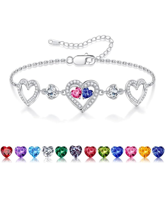 Iefil Valentines Day Gifts for Her - 925 Sterling Silver Heart Birthstone Bracelet Birthday Anniversary Jewelry Gifts for Her Wife