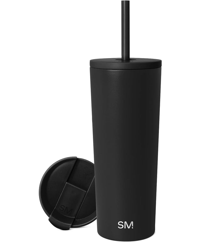 Simple Modern Insulated Tumbler with Lid and Straw | Iced Coffee Cup Reusable Stainless Steel Water Bottle Travel Mug | Gifts for Women Men Her Him | Classic Collection | 24oz | Midnight Black