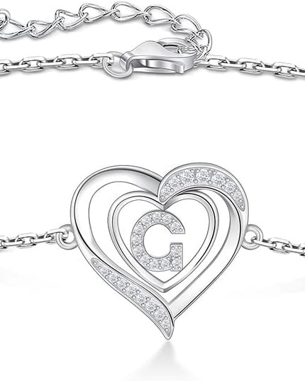 RIVIKO Heart Initial Bracelets for Women,925 Sterling Silver Letter Bracelets, Personalized Charm Alphabet Jewelry Valentines Christmas Mother’s Day Birthday Gifts for Women Friend Her Mom Wife Lady