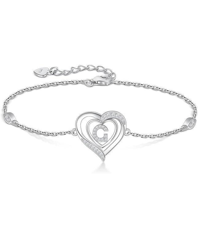 RIVIKO Heart Initial Bracelets for Women,925 Sterling Silver Letter Bracelets, Personalized Charm Alphabet Jewelry Valentines Christmas Mother’s Day Birthday Gifts for Women Friend Her Mom Wife Lady