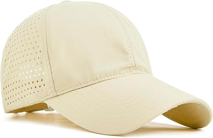 Xinveen Quick Dry Baseball Cap Curved Brim Snapback Hat Laser Cut Mesh Ball Cap Golf Ball Cap for Men Women