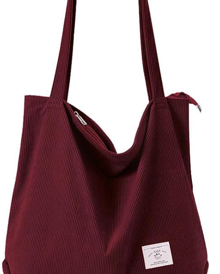 KALIDI Women Corduroy Tote Bag Zipper Casual Tote's Handbag Big Capacity Shoulder Bag with Pockets