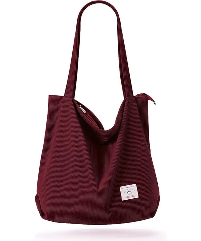 KALIDI Women Corduroy Tote Bag Zipper Casual Tote's Handbag Big Capacity Shoulder Bag with Pockets