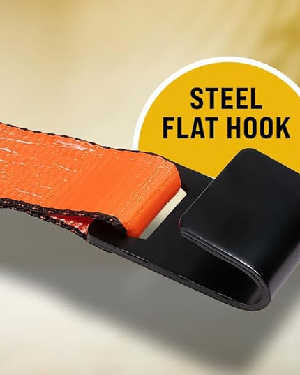 Mytee Products (8 Pack) Winch Straps 2" x30' - High Abrasion Orange Heavy Duty Tie Down w/Flat Hook WLL# 6670 lbs - 2 Inch Cargo Control for Flatbed Truck Utility Trailer