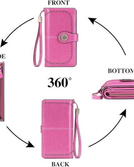 SENDEFN Wallets for Women Leather Credit Card Holder with RFID Blocking Large Capacity Wristlet | with RFID Blocking, Large Capacity, Wristlet, with RFID Blocking, Large Capacity, Wristlet