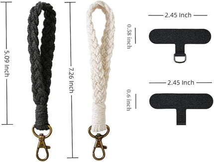 2 PCS Phone Wrist Strap, Cell Phone Lanyard, with 2× Phone Tether Tab, Handmade Macrame Keychain, Phone Case Wrist Lanyard for Women Girls(White+Black)