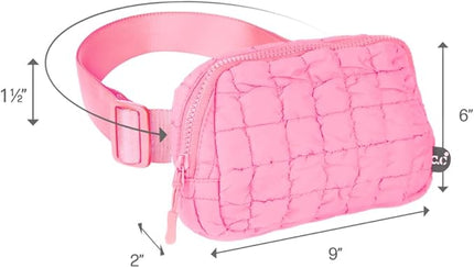 C.C Quilted Puffer Fanny Pack For Women Unisex - Daily Waist Crossbody Belt bag With Adjustable Strap (Pink)
