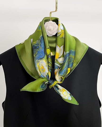 ANDANTINO 100% Mulberry Silk Scarf -21” Lightweight Square Neckerchief – Breathable Digital Printed Scarves with Gift Packed