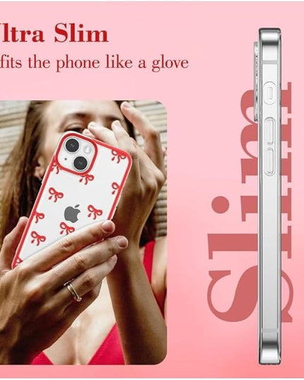 Designed for iPhone Case,Clear Cute Ribbon Bowknot Pattern Aesthetic Transparent Phone Case Raised Camera Protection Stylish Slim Soft Phone Case (Red,iPhone 11)