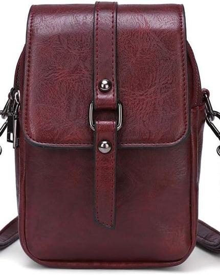 myfriday Vintage Crossbody Phone Bag for Women, Small PU Leather Shoulder Purse and Handbag with Tassel&Rivet Decoration