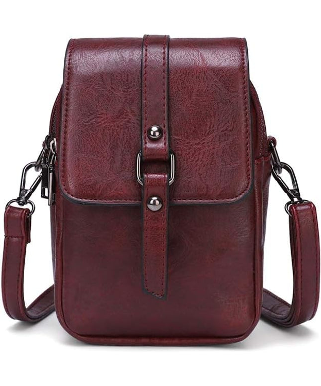 myfriday Vintage Crossbody Phone Bag for Women, Small PU Leather Shoulder Purse and Handbag with Tassel&Rivet Decoration