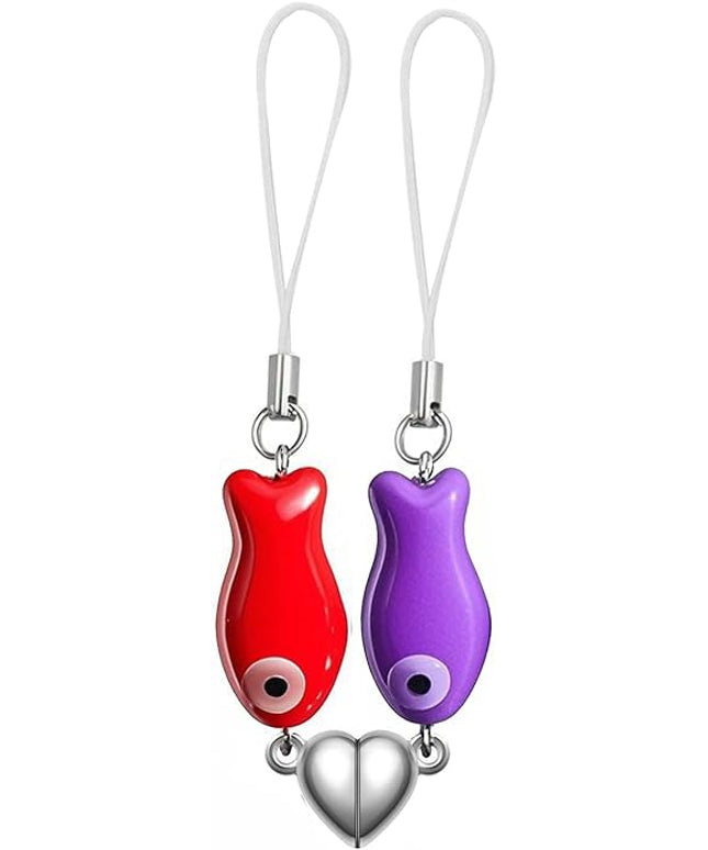 Agromusk Matching Phone Charms,Cute Ceramic Fish Matchaing Keychains Heart Strap Matching Couples Stuff Valentines Day Gifts