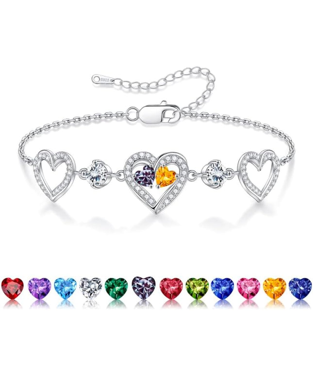 Iefil Valentines Day Gifts for Her - 925 Sterling Silver Heart Birthstone Bracelet Birthday Anniversary Jewelry Gifts for Her Wife