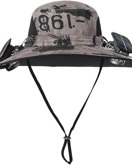 Solar Fan Hat Rechargeable 2Detachable Solar Fans,Water-Repellent Wide Brim Bucket Hat, Outdoor Camping Hiking Golf Sun Hat