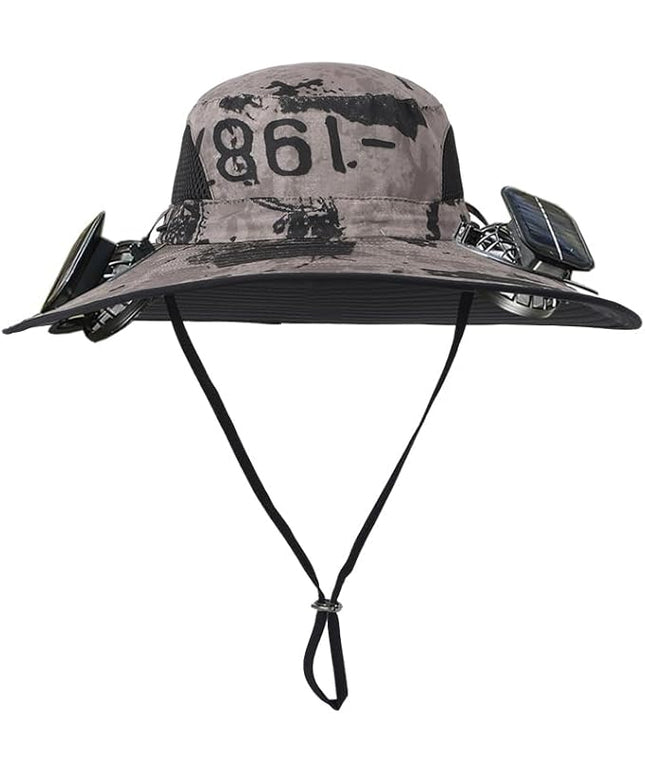 Solar Fan Hat Rechargeable 2Detachable Solar Fans,Water-Repellent Wide Brim Bucket Hat, Outdoor Camping Hiking Golf Sun Hat