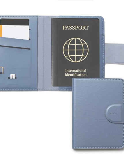 LHiDS Leatherette Passport Holder with RFID Protection, Premium PU Leather, Snap Button Closure, Travel Passport Wallet Cover for Passport, Boarding Passes, Business Cards, Cash (Midnight Blue)
