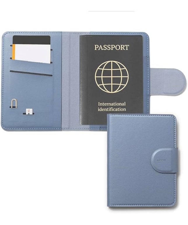 LHiDS Leatherette Passport Holder with RFID Protection, Premium PU Leather, Snap Button Closure, Travel Passport Wallet Cover for Passport, Boarding Passes, Business Cards, Cash (Midnight Blue)
