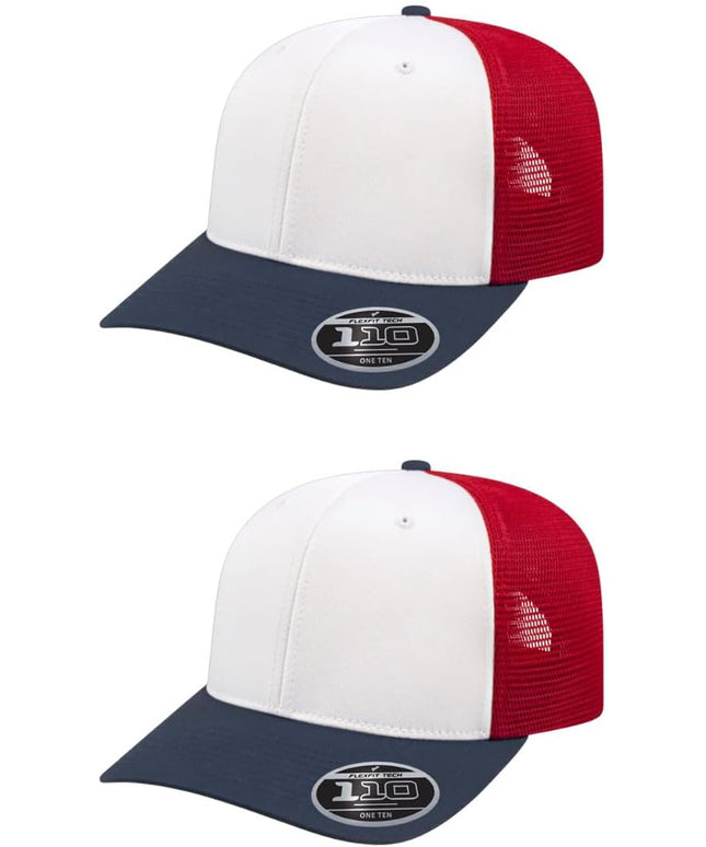 Cap America i8502 Flexfit 110 Premium Mid Profile 6-Panel Mesh Back Trucker Cap Hat w/UV Guard & Adjustable Snapback