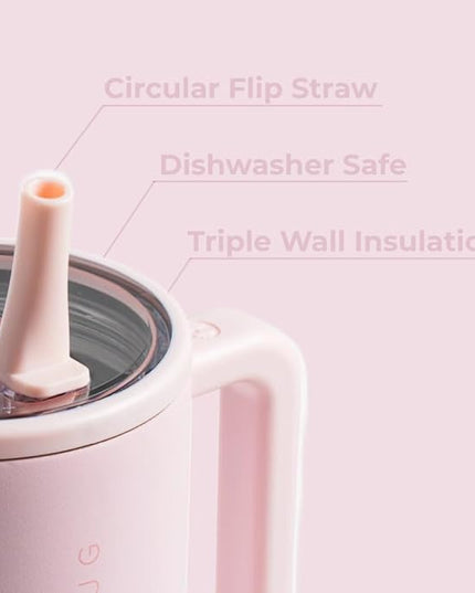 HydroJug Traveler - 32 oz Water Bottle with Handle & Flip Straw - Fits in Cup Holder, Leak Resistant Tumbler-Reusable Insulated Stainless Steel & Rubber Base - Gifts for Women & Men, Pink Sand