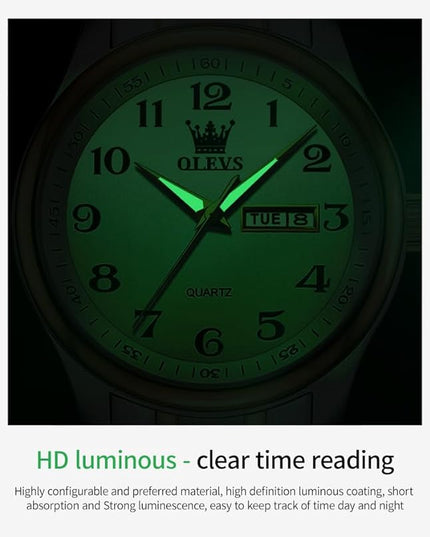 OLEVS Watches for Men Brown Leather Gold Case Analog Quartz Fashion Business Dress Watch Day Date Luminous Waterproof Casual Male Wrist Watches