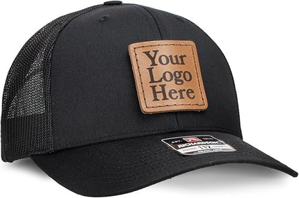 Oowee Products Custom Leather Patch Richardson 112 Trucker Hat, Cotton/Polyester Mesh, Snapback Closure, Handcrafted in USA