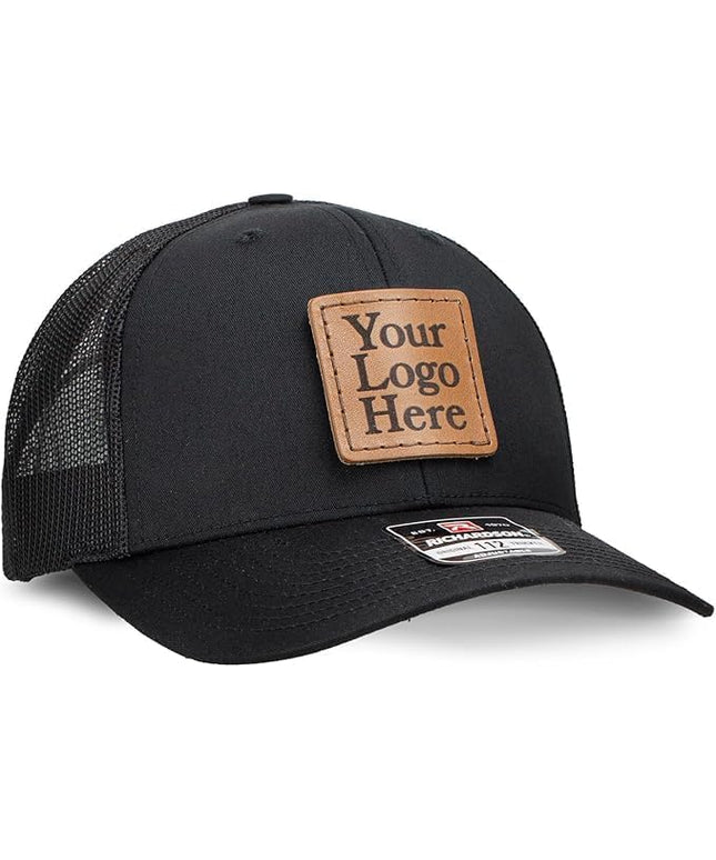 Oowee Products Custom Leather Patch Richardson 112 Trucker Hat, Cotton/Polyester Mesh, Snapback Closure, Handcrafted in USA