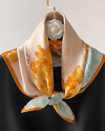 ANDANTINO 100% Real Mulberry Silk Scarf -21'' x 21''- Lightweight Neckerchief –Women Men Small Square Digital Printed Scarves